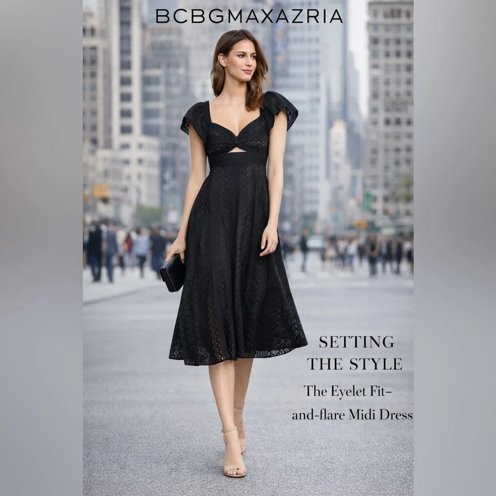 BCBGMAXAZRIA Eyelet Fit-and-Flare Midi Dress
✨ Like New – worn only once - Picture 1 of 13